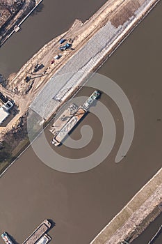 Aerial view of a river barge in Poland