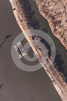 Aerial view of a river barge in Poland