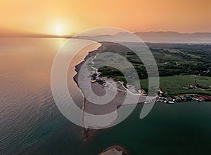 Aerial view of the river Bojana and the Ada Bojana island, Monte