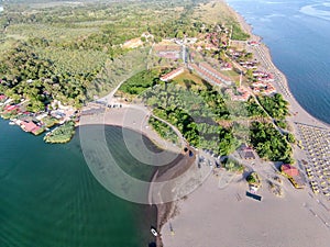 Aerial view of the river Bojana and the Ada Bojana island, Monte