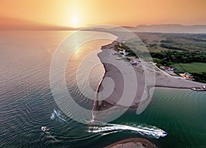 Aerial view of the river Bojana and the Ada Bojana island, Monte photo