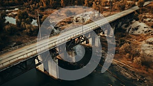 Aerial view of river bridge showcasing engineering feat and infrastructure innovation