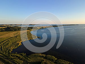 Aerial view of river on the coast on the Island of Rugen in Mecklenberg Vorpommern