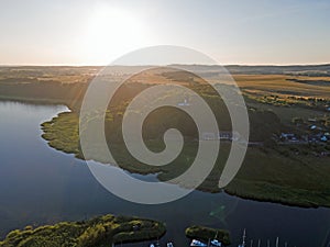 Aerial view of river on the coast on the Island of Rugen in Mecklenberg Vorpommern