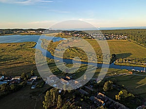 Aerial view of river on the coast on the Island of Rugen in Mecklenberg Vorpommern