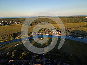 Aerial view of river on the coast on the Island of Rugen in Mecklenberg Vorpommern