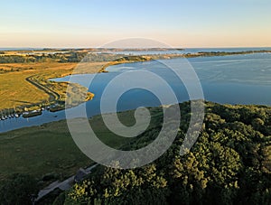 Aerial view of river on the coast on the Island of Rugen in Mecklenberg Vorpommern