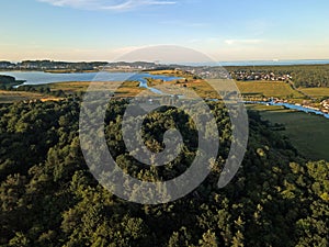 Aerial view of river on the coast on the Island of Rugen in Mecklenberg Vorpommern