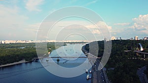 Aerial view of the river Dnieper, Podil district of Kyiv Ukraine.