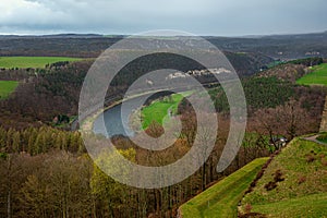 Aerial view of the River Elbe from Koenigstein Fortress, Saxon Switzerland, Germany