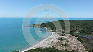 Aerial view of a river that flows into the sea