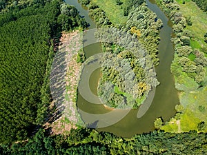 Aerial view of river Hernad in Hungary