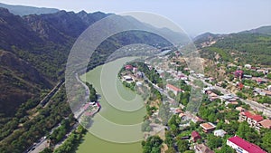 Aerial view of river Kura near Mtskheta