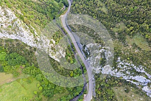 Aerial view of river meander in the lush green vegetation of the delta. Beautiful landscape - wild river in USA. National nature