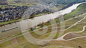 Aerial view of the river Moselle valley and the village Brauneberg photo