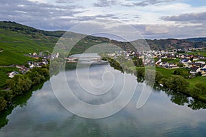 Aerial view of the River Moselle and the Village Piesport Germany