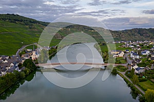 Aerial view of the River Moselle and the Village Piesport Germany