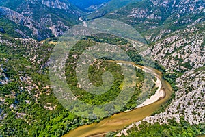 Aerial view of the river Nestos in Xanthi, Greece