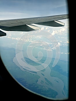 Aerial view of river over Myanmar