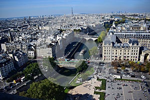 Aerial view of River Seine on Paris, France