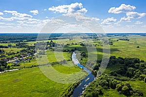 Aerial view of the river in the summertime