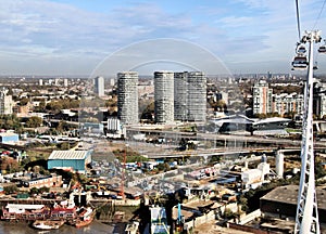 An aerial view of the river Thames near Canary Wharf