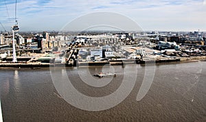 An aerial view of the river Thames near Canary Wharf