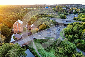 Aerial view of River Wey  and M3 Guildford  Surrey England
