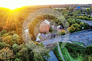 Aerial view of River Wey Sunrise Guildford England