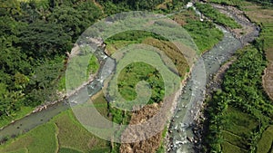 aerial view the rivers, forrests and terraced ricefield