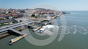 Aerial view from riverside view from Cais do Sodre,Lisbon,Portugal