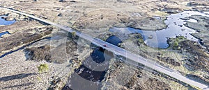 Aerial view of the road through the amazing landscape of Rannoch Moor