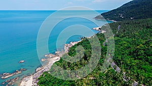 Aerial view of road and beach between Khanom and Sichon