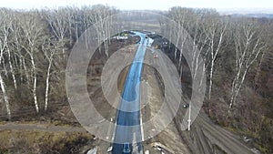 Aerial view of a road bridge under construction. road and bridge under construction. view from the sky. Modernization of