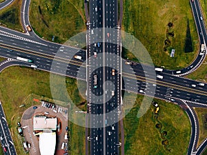 Aerial view road car highway junction