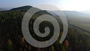 Aerial View Road In The Coniferous Forest On Lake Baikal, Buryatia, Russia