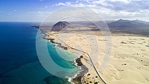 Aerial view of road, desert, coast