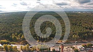 Aerial view on road in the forest