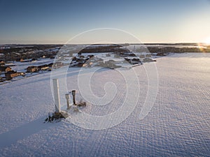 Aerial view on road and forest landscape in winter season