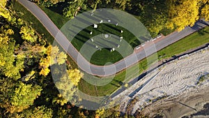 Aerial view of a road and a grassy area in Burlington, Vermont