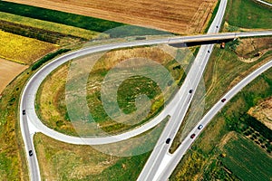Aerial view of road interchange from drone pov