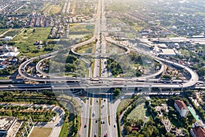 Aerial view of road interchange or highway intersection