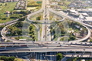 Aerial view of road interchange or highway intersection