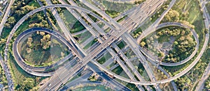 Aerial view of road interchange or highway intersection