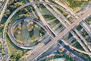 Aerial view of road interchange or highway intersection