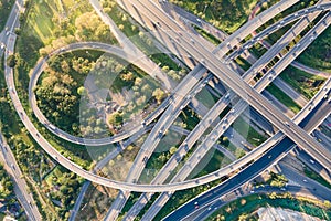 Aerial view of road interchange or highway intersection