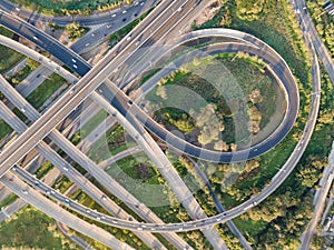 Aerial view of road interchange or highway intersection