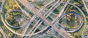 Aerial view of road interchange or highway intersection