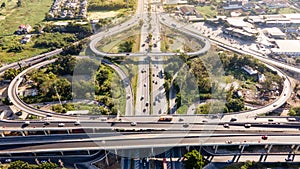 Aerial view of road interchange or highway intersection