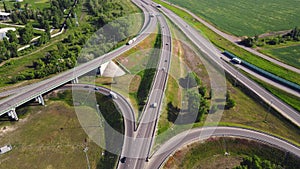 Aerial view of road interchange or highway intersection